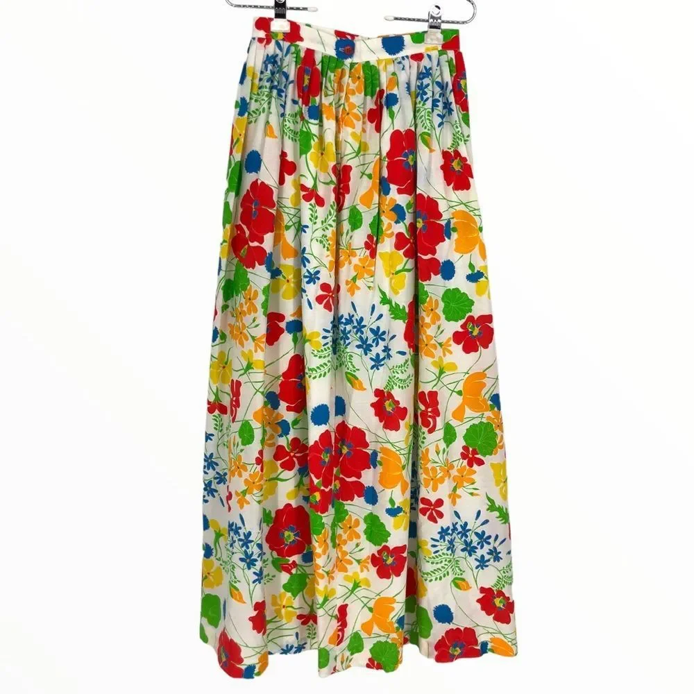 70’s Vintage Adelaar Bold Multicolor Floral Full Maxi Skirt - Picture 8 of 11